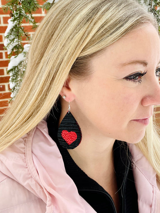 Black with Red Heart Earrings