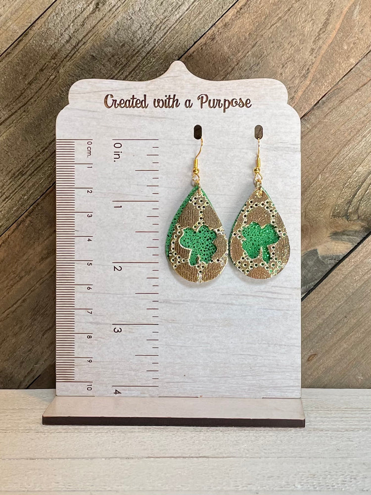 Gold with Green Shamrock Double Layer Earrings