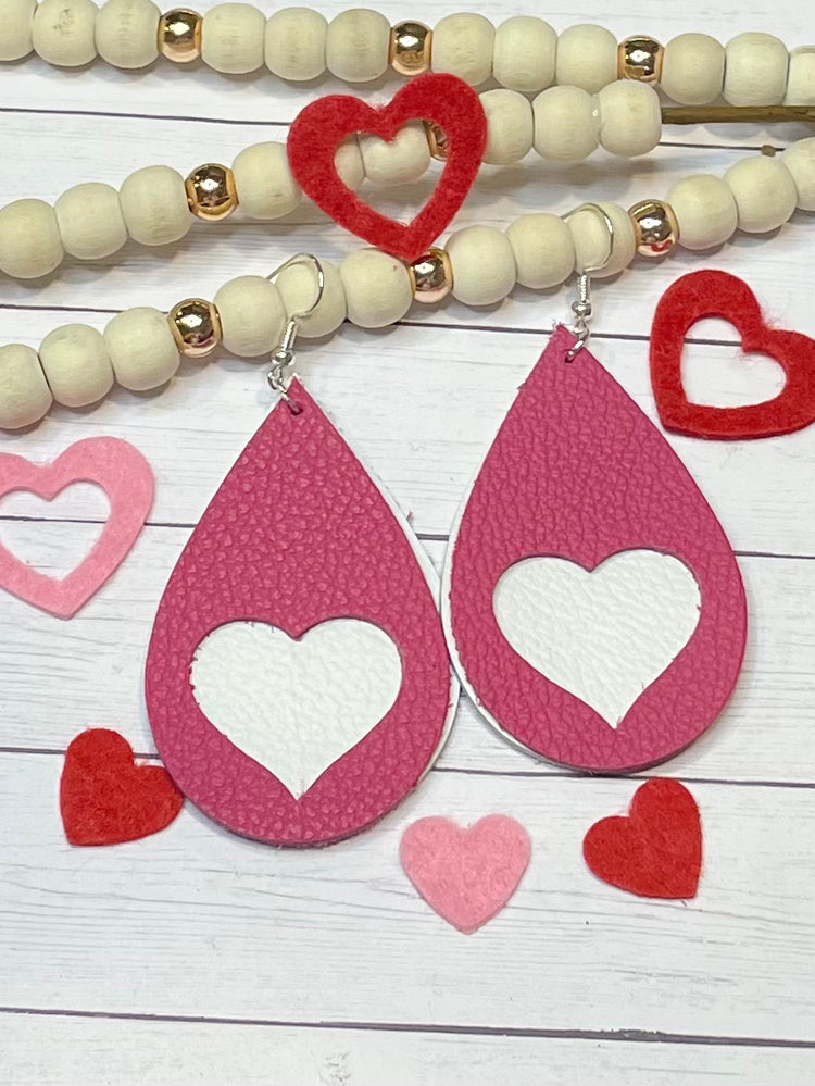 Pink With White Heart Earrings