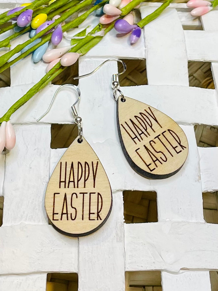 Happy Easter Wooden Earrings