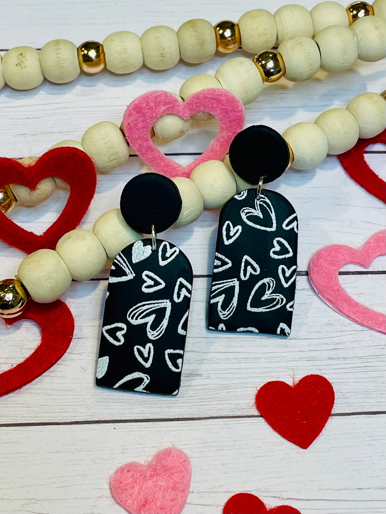 Black with White Hearts Arch Earrings